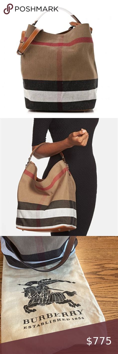 burberry ashby canvas hobo|BURBERRY Canvas Mega Check Medium Ashby Hobo Saddle .